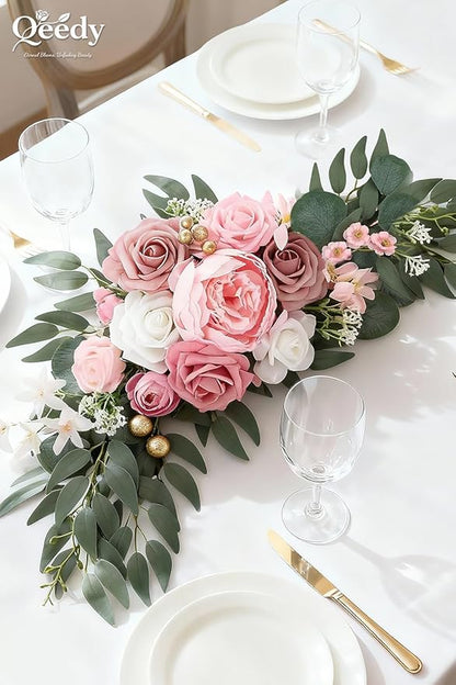 Wedding Arch Flowers Set of 2, Artificial Wisteria & Greenery Garland for Wedding Ceremony Backdrop, Wedding Floral Arrangement for Arch, Photo Booth & Reception Decor (Dusty Rose)