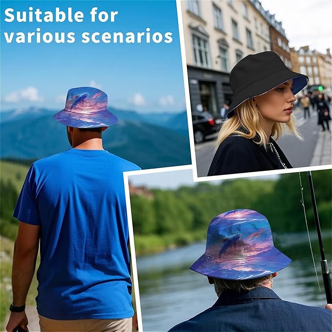 Bucket Hat for Women Men Unisex Sun Cap Packable Outdoor Fisherman Hat Headwear,Reversible Double-Side-Wear