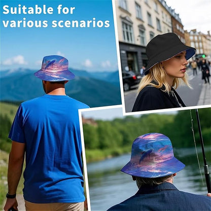 Bucket Hat for Women Men Unisex Sun Cap Packable Outdoor Fisherman Hat Headwear,Reversible Double-Side-Wear