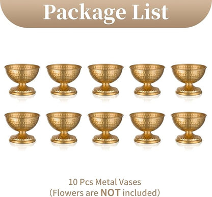Sziqiqi Gold Urn Vase for Flowers - Wedding Table Decoration Centrepieces Set of 10 Vintage Metal Vases for Artificial Flowers Small Hammered Vase for Birthday Party Christmas Anniversary
