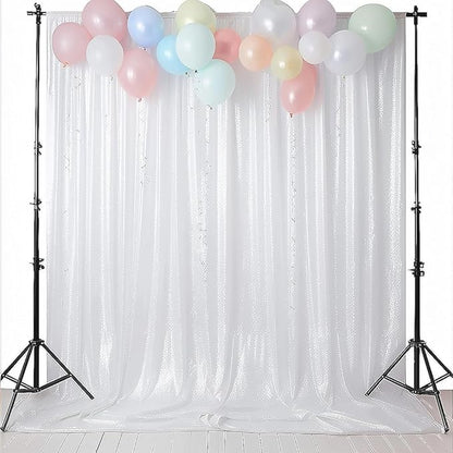 White Sequin Backdrop Curtain 10FTx10FT 1 Panel Glitter Background Drape Shimmer Wall Backdrop for Weddings Showers Photography Birthday Parties