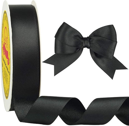Double Face Black Satin Ribbon 7/8 inch X 25 Yards Polyester Black Ribbon for Gift Wrapping Very Suitable for Weddings Party Invitation Decorations and More