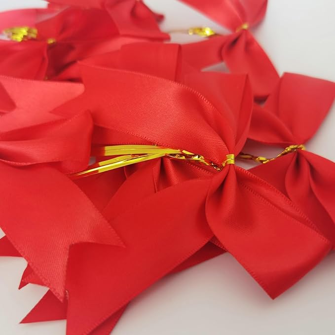 50pcs 3.5" Red Satin Ribbon Bows Twist Tie Bows for Gift Wrapping Christmas Tree Decoration with Fish Tails (Red)