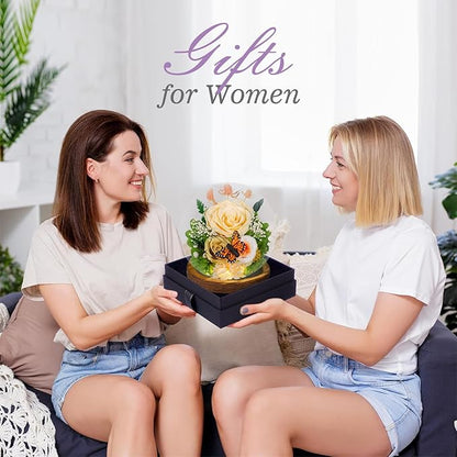 Large Preserved Flowers with Card-Flowers for Delivery Prime,Eternal Rose with Lights,Roses in Glass Dome,Romantic Gift for Her,Decoration, Fresh Rose Flowers for Mom, Birthday, Anniversary(Yellow)
