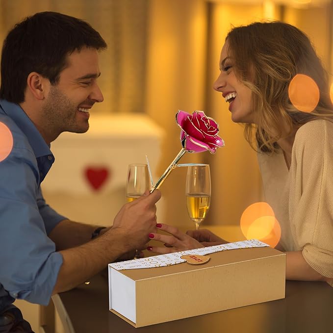 Mikasol Gold Dipped Real 24K Forever Preserved Rose, 1 Pack Infinity Flower Decor Hand Dipped Romantic Gift for Women in Her Wife Girlfriend Birthday Anniversary Valentines Mothers Day Christmas(Pink)