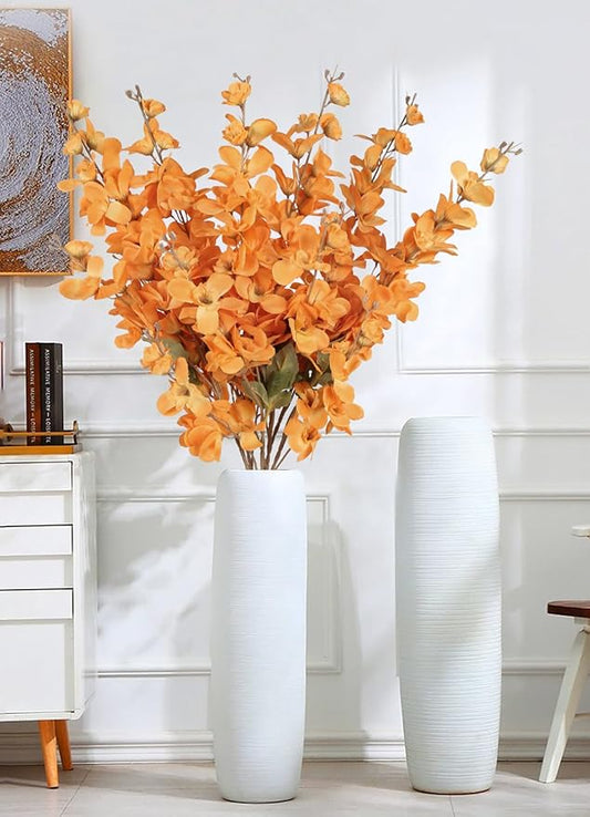 6PCS Silk Delphinium Artificial Flower Lifelike Silk Larkspur Flowers Plant 35.43" Long Stem Blossoms Fake Flowers for Tall Vase Floral Arrangements Home Table Wedding Decor(Orange)