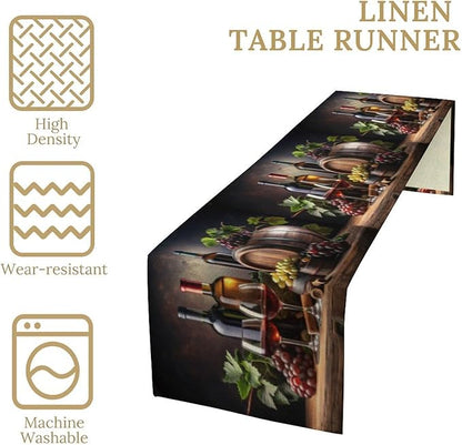 Red Wine Themed Retro Table Runner, Table Dresser Runner, Kitchen Dining Table Runners for Indoor Outdoor Holiday Decor 13" x108