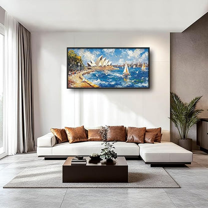 Sydney Opera House Large Wall Art Beach Boat Pictures Wall Decor Coastal Canvas Seascape Print Painting Modern Artwork Home Decoration for Living Room Bathroom Bedroom Office Framed 60"x30"