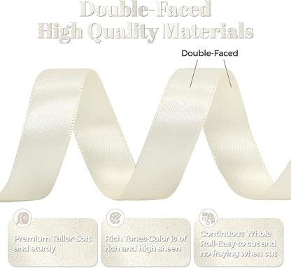 Antique White Satin Ribbon, Double Faced 5/8 Inch X 50 Yards Antique White Ribbon, Premium Satin Ribbon for Gift Wrapping, Crafts, Hair Bow Making, Sewing, Flower Bouquet, Wedding Party Decor