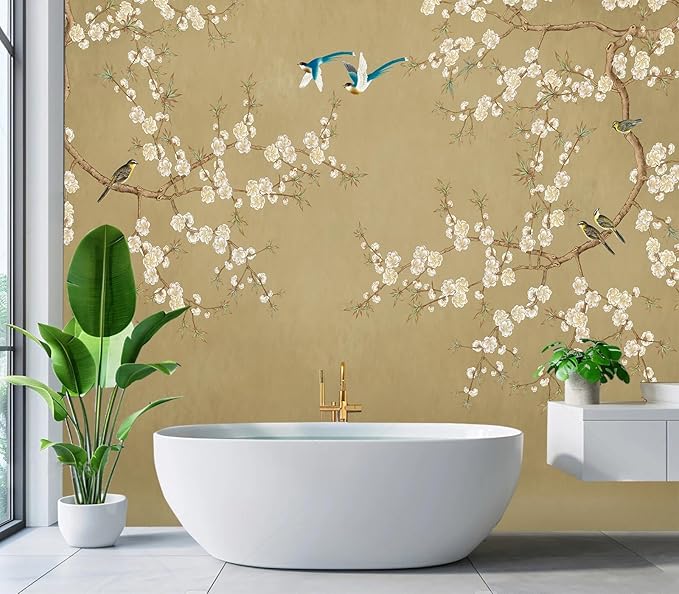 Eierme-Beautiful Background China Art. Flower with Bird Mural Wallpaper Peel and Stick 160" x 114"
