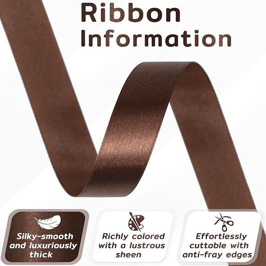 60 Yards Brown Satin Ribbon 3/4 Inch, Solid Polyester Fabric Ribbon for Gift Wrapping, Crafts, Flower Bouquet, Wedding, Baby Shower, Festival, Christmas, Halloween