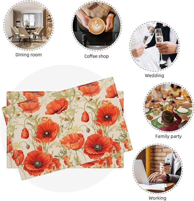 Botanical Flower Placemats Set of 4 Butterfly Plants Floral Botanic Plants Flower Leaves Placemats Rustic Floral Waterproof Washable Table Placemats for Dining Kitchen Decoration 4 PCS