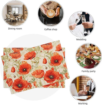 Botanical Flower Placemats Set of 4 Butterfly Plants Floral Botanic Plants Flower Leaves Placemats Rustic Floral Waterproof Washable Table Placemats for Dining Kitchen Decoration 4 PCS