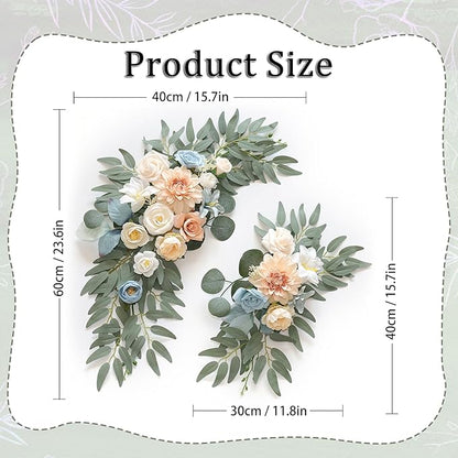 Faux Flower Swag Set of 2, Champagne Blue Artificial Flowers Swags for Wedding Arch, Wedding Welcome Signs, Welcome Reception Ceremony Signs Decorations