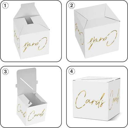 AWSICE Classic Elegant Card Box – 1 Set Hot Stamping Card Receiving Box for Gift Envelope Money – Wedding Bridal Baby Shower Birthday Graduation Party Supplies Decorations (8"*8"*8", Gold)-A02