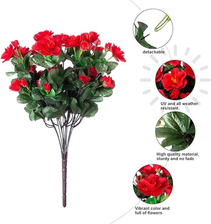 Ivydale Artificial Faux Red Flowers Plants for Outdoor Outside Winter Christmas Decor, Fake Silk Camellia UV Resistant Look Real for Planter Porch Patio Balcony Garden Table Indoor, 3 Large Bundles