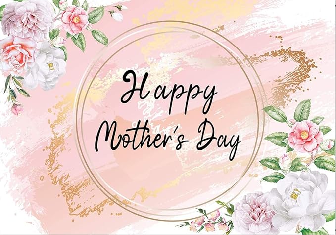 7x5ft Happy Mother's Day Backdrop Love Heart Photography Background Floral Mothers Day Birthday Photography Background for Mother's Day Photo Booth Props