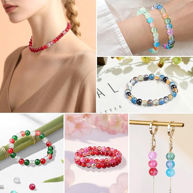 DUQGUHO Christmas Beads, Christmas Beads for Jewelry Making, 8mm Red Green White Round Glass Beads Kit 360PCS