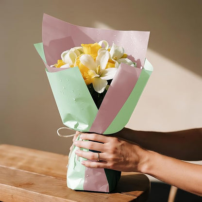 WRAPAHOLIC 20 Sheets Flower Wrapping Paper - 22.4 x 22.4 inch Mint Green Color Water-Resistant Floral Bouquet Wrapping Paper, Florist Supplies Packaging for Christmas Wedding Birthday Gift DIY