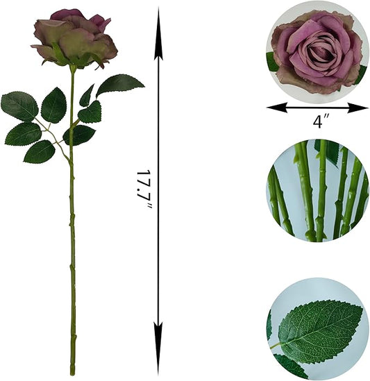 Fall Purple Satin Roses,12 Pcs Purple Roses Flowers, Silk Floral,Artificial Flowers with Stems for Wedding Arrangement Centerpieces Party Home Table Decorations,Flores Artificiales