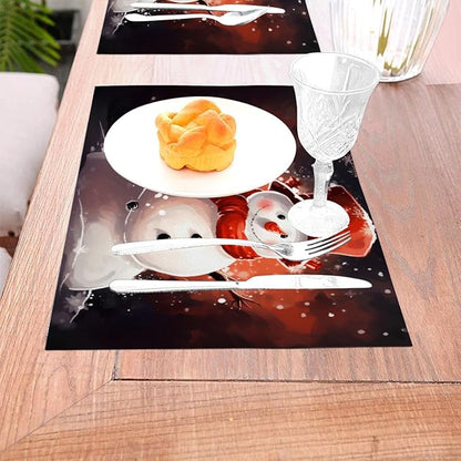 PVC Placemats Set of 4 Wipeable Table Mats Washable Heat Resistant Non Slip Vinyl Dining Table Mat for Kitchen Indoor Outdoor Patio Farmhouse Place Mats Christmas Snowman Red Decorative