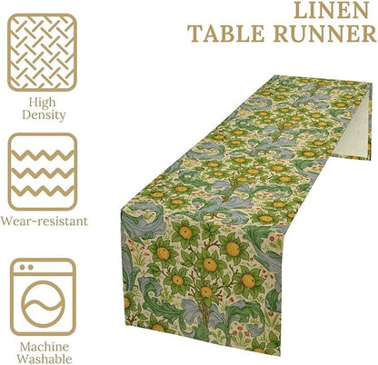 William Morris Original Design Green Table Runner Vintage Floral Table Runner for Dining Table Decor 13 x 36 Inch