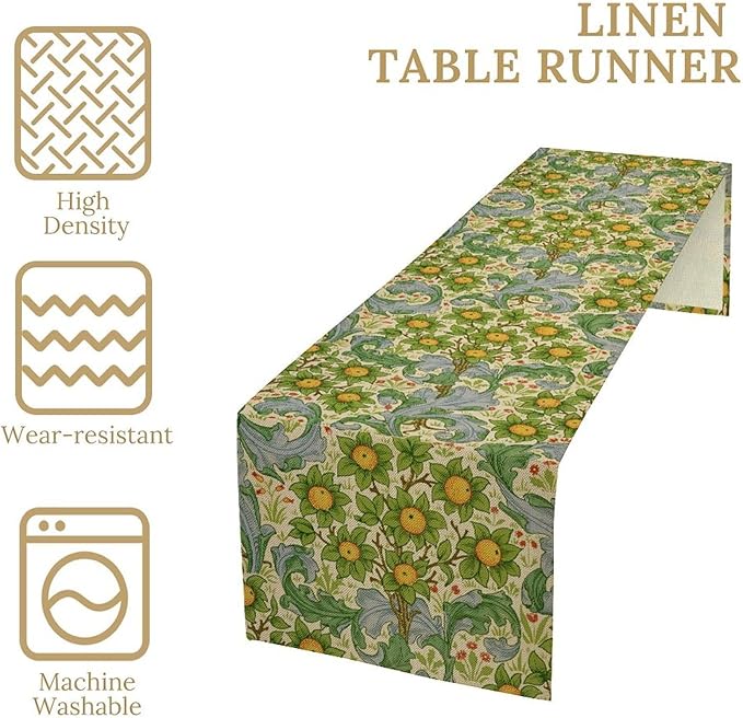 William Morris Original Design Green Table Runner Vintage Floral Table Runner for Dining Table Decor 13 x 108 Inch