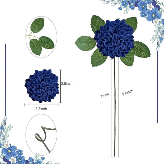Artificial Flowers, 100pcs Realistic Artificial Rose for DIY Wedding Bouquets Centerpieces Arrangements, Blue Dahlia Flowers with Stem for Bridal Shower Party Home Decorations