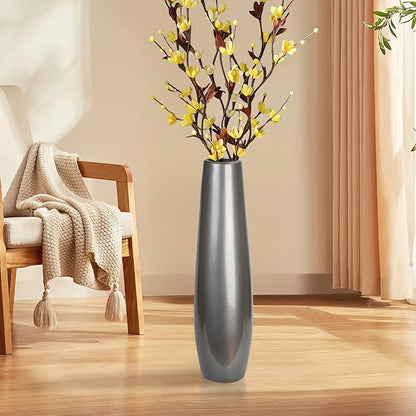 Silvery Ceramic Tall Floor Vase,17.7 Inch Large Modern Flower Vases for Home Décor,Wicker Big Floor Vases Decorations for Farmhouse, Living Room,Bedroom,Standing Plastic Vase Decorative Tall