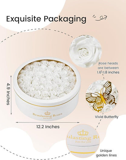 Preserved Roses Forever Flowers Real Roses in a Box Mother's Day Birthday Flowers for Her Mom Women Wife Valentine's Day, 47 White Roses