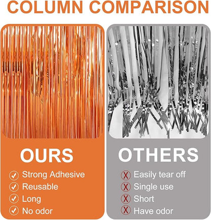 2 Pack 3.28 ft x 6.56 ft Orange Tinsel Curtain Party Backdrop Decorations, Metallic Foil Fringe Backdrop Door for Halloween, Christmas, Birthday Graduation Wedding Party Streamers Photo Backdrop.