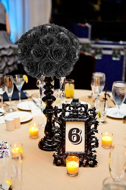Roses Artificial Flowers,30PCS Black Glitter Roses Silk Roses for Wedding Bouquet Party Christmas Home Decor(Black)