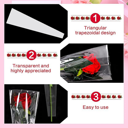 FOIMAS Flower Sleeves Bags,100Pcs Single Rose Packaging Bags for Mother'S Day Valentine's Day Flower Wrapping Party Supply Wedding Graduation Gift