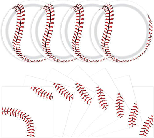 40 Pcs Baseball Plates and Napkins, Paper Dinner Plates and Napkins, Classic Style, Baseball Party Decorations, 20 Servings