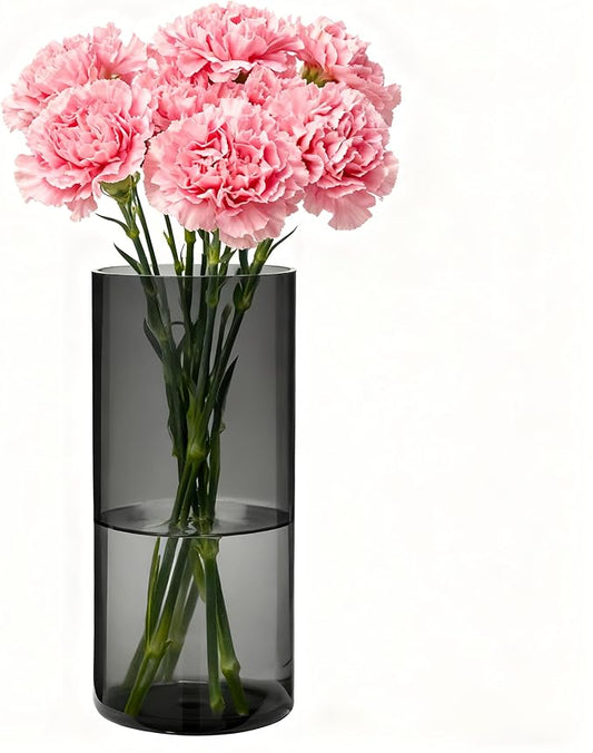 Flower Vase, Non-breakable Vases, 6" W x 14" H, Acrylic Grey Vase, Aesthetic Room Decor Cylindrical Modern Flower Vases for Table Centerpiece, Home Decor, Women Floral Arrangement Gift