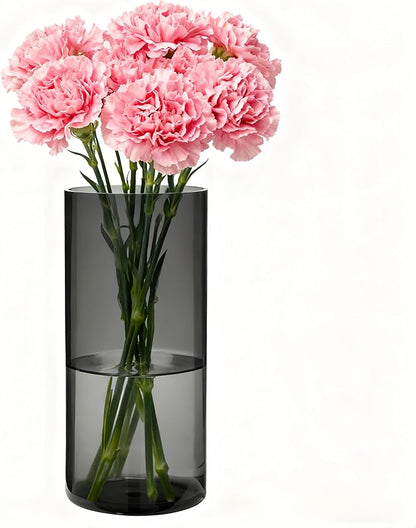 Flower Vase, Non-breakable Vases, 5" W x 8" H, Acrylic Grey Vase, Aesthetic Room Decor Cylindrical Modern Flower Vases for Table Centerpiece, Home Decor, Women Floral Arrangement Gift