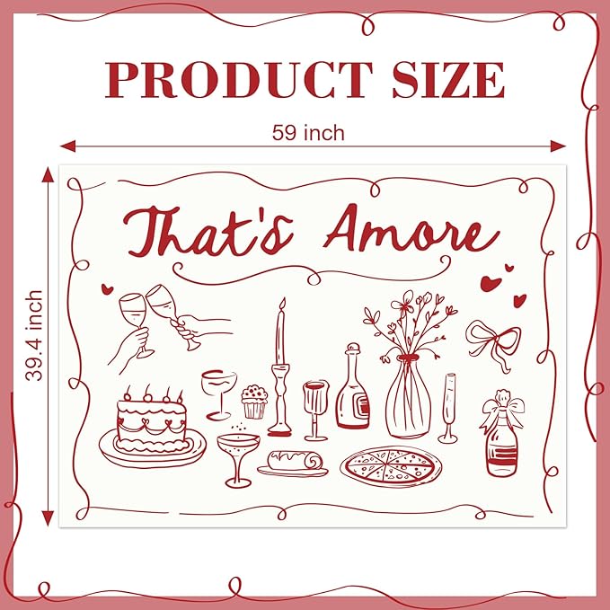 That's Amore Backdrop Italian Wedding Engagement Party Decoration Photography Background Banner Red Hand Drawn Photo Prop for Bachelorette Bridal Shower, 7 x 5 Ft