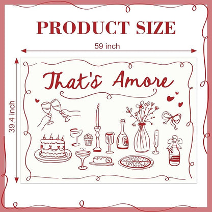 That's Amore Backdrop Italian Wedding Engagement Party Decoration Photography Background Banner Red Hand Drawn Photo Prop for Bachelorette Bridal Shower, 7 x 5 Ft