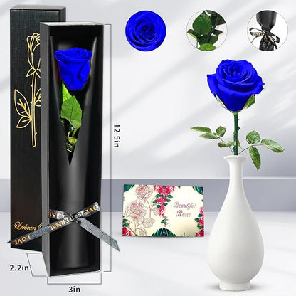 Blue Single Forever Roses in a Box,Preserved Flowers for Delivery,Preserved Rose Gifts for Women, Real Roses Gift for Her, Mom Birthday Gifts, Mothers Day Flowers,Valentines Flowers