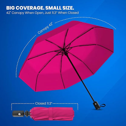 Rain-Mate Windproof Compact Umbrellas for Rain - Strong Reinforced Fiberglass Rib Design & Auto Open & Close - Portable Folding Travel Umbrella - Lightweight & Packable for Women & Men, Easy Collapse
