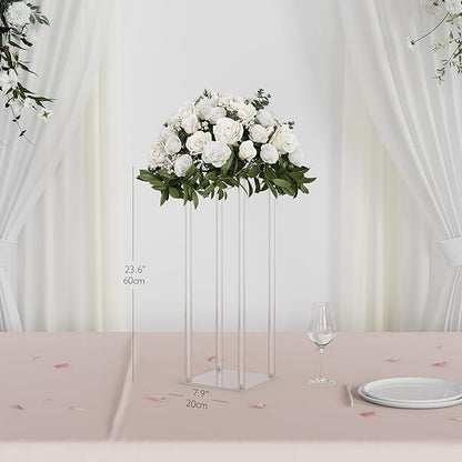 TEKXYZ Acrylic Centerpiece, 2 Pcs 23.6 Inch Tall Flower Stand, Column Wedding Centerpieces, Flower Stand for Wedding Event Party Props, Home Decor, Table