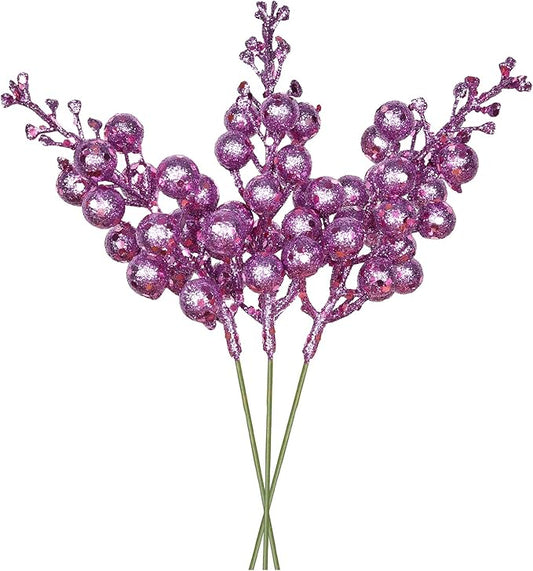 Lvydec 16pcs Christmas Glitter Berry Stems Clearance, 7.8" Artificial Christmas Picks for Christmas Tree Ornaments, DIY Xmas Wreath, Crafts, Holiday and Home Decor (Light Purple)
