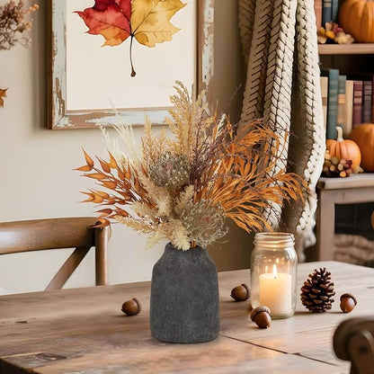 Hollyone Faux Fall Pampas Grass Decor with Vase, Artificial Pampas Grass Flowers Bouquet Plant in Ceramic Vase Fluffy Boho Home Fall Decor Fake Pompass Pompous Grass Autumn Floral Arrangement