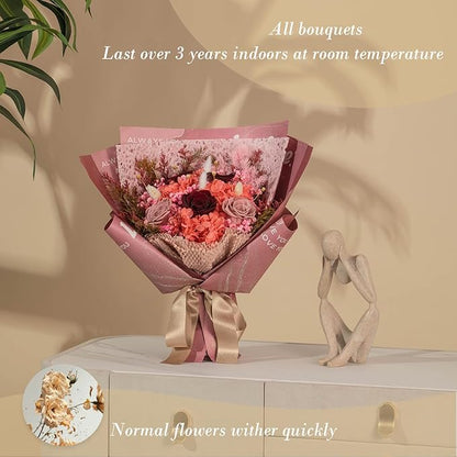 Large Preserved Roses Bouquet - Eternal Flowers Gift Box,Long-Lasting Real Roses,Flower gift box packaging,Birthday,Anniversary For Wife,Mom,Perfect for Valentine's Day,Mother's Day,Wedding (Red)