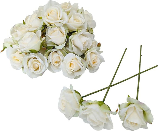 Artificial Satin Rose Flower Heads,42 Pcs Silk Rose Heads with Stems,3.5'' Rose Artificial Flowers Bulk,Artificial Rose Flower Heads for DIY Crafts Bouquet (42, Ivory)