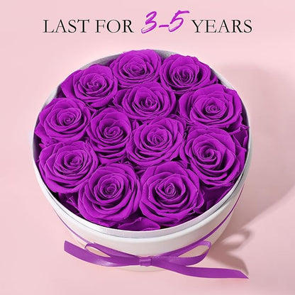 FIACO Gifts for Women Preserved Flowers in a Box-12 Forever Real Rose Flowers for Delivery Prime Birthday Gifts for Mom Grandma Wife Girlfriend Sister Fresh Flowers Eternal Rose Purple