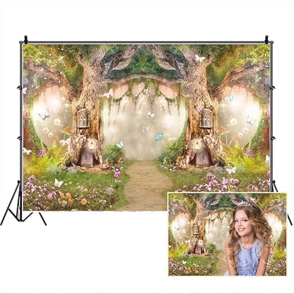 Leowefowa 12x8ft Forest Birthday Backdrop Fairytale Forest Backdrop Enchanted Forest Flower Baby Shower Photo Backgrounds for Party Photo Shoots Newborn Baby Kids Studio Props Photography Backdrops