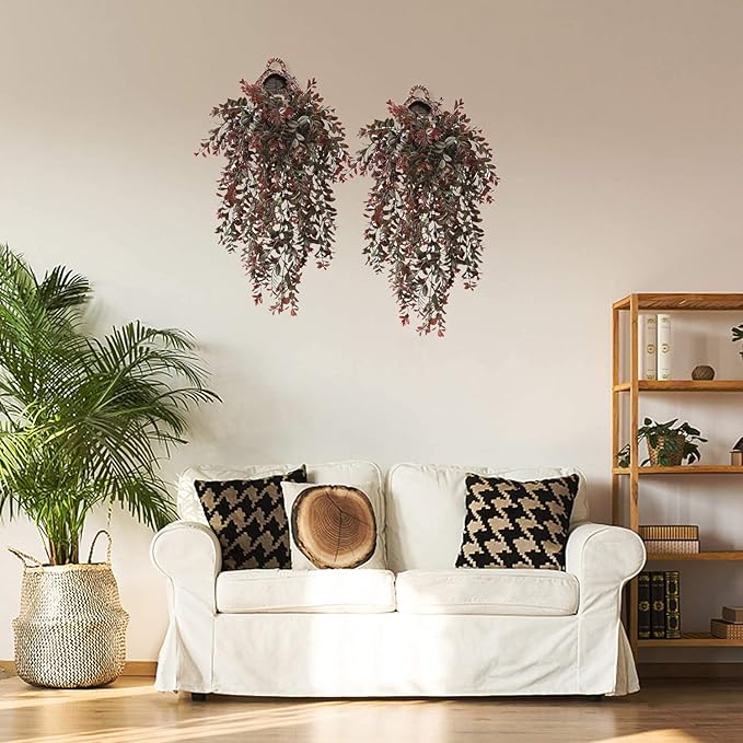 PASYOU Artificial Hanging Vine Plants, Fake Foliage Ivy Plant Plastic Leaves Vines UV Resistant Greenery Faux Flowers Decor Home Indoor Outdoor Garden Door Wall Wedding Party Decoration Red 4 Pack
