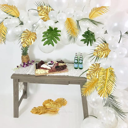 CCINEE 24PCS Golden Artificial Palm Leaves, Faux Monstera Leaves Simulation Safari Leaves with Stems for Home Hawaiian Luau Party Jungle Beach Theme Party Decoration