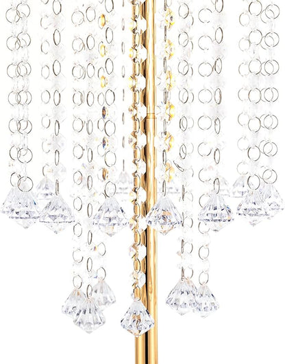 Crystal Chain Flower Vases, 10 Pcs Acrylic Vase Stands with Hand Strung Beads Top Flower Plate Enlarged Trumpet-Shaped Base and Easy Assemble Tabletop Wedding Crystal Flower Stands for Home Decoration